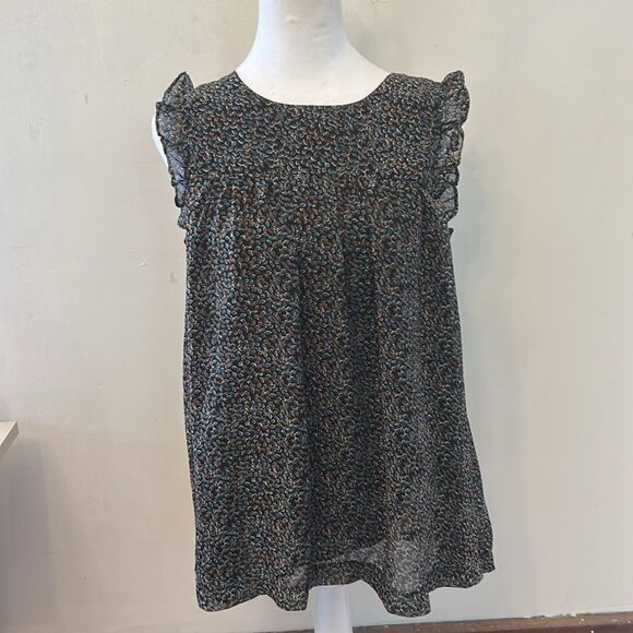 Mittoshop Leaf Print Ruffle cap sleeve blouse Size M EUC - Picture 2 of 7